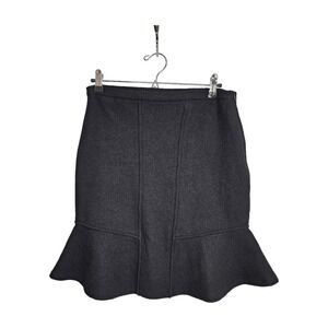 MOTH Womens Black 100% Wool Trumpet Skirt 6 Flared Hem Peplum Seamed Mini Skirt